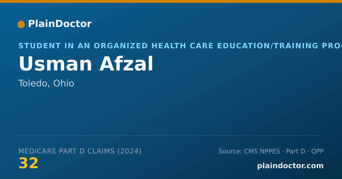 Shareable card for Usman Afzal - Student in an Organized Health Care Education/Training Program, Toledo, OH