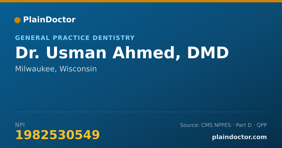 Shareable card for Usman Ahmed, DMD - General Practice Dentistry, Milwaukee, WI