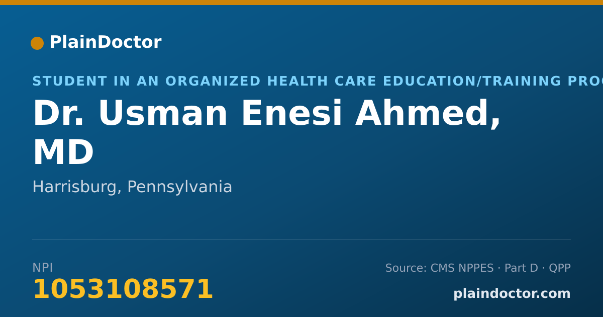 Shareable card for Usman Enesi Ahmed, MD - Student in an Organized Health Care Education/Training Program, Harrisburg, PA