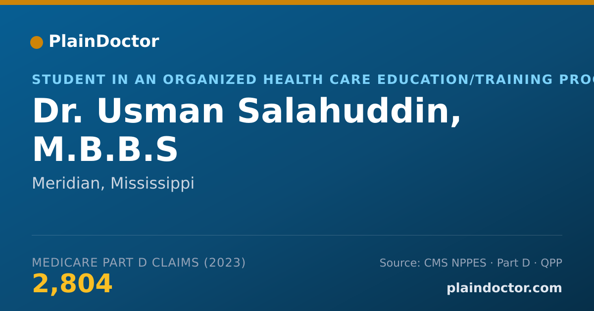 Shareable card for Usman Salahuddin, M.B.B.S - Student in an Organized Health Care Education/Training Program, Meridian, MS