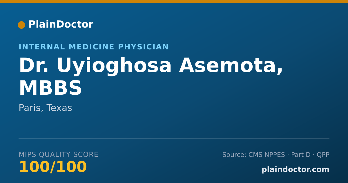 Shareable card for Uyioghosa Asemota, MBBS - Internal Medicine Physician, Paris, TX