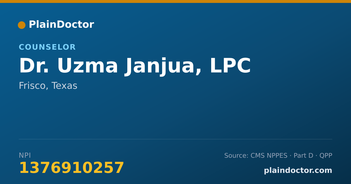 Shareable card for Uzma Janjua, LPC - Counselor, Frisco, TX