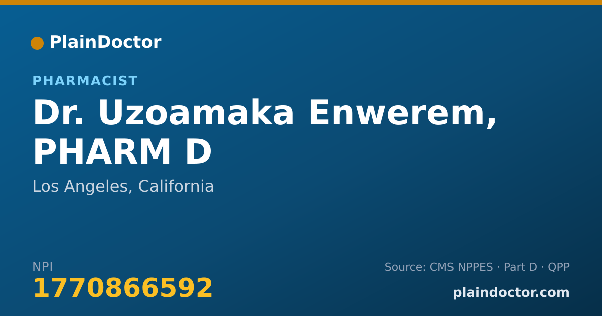 Shareable card for Uzoamaka Enwerem, PHARM D - Pharmacist, Los Angeles, CA