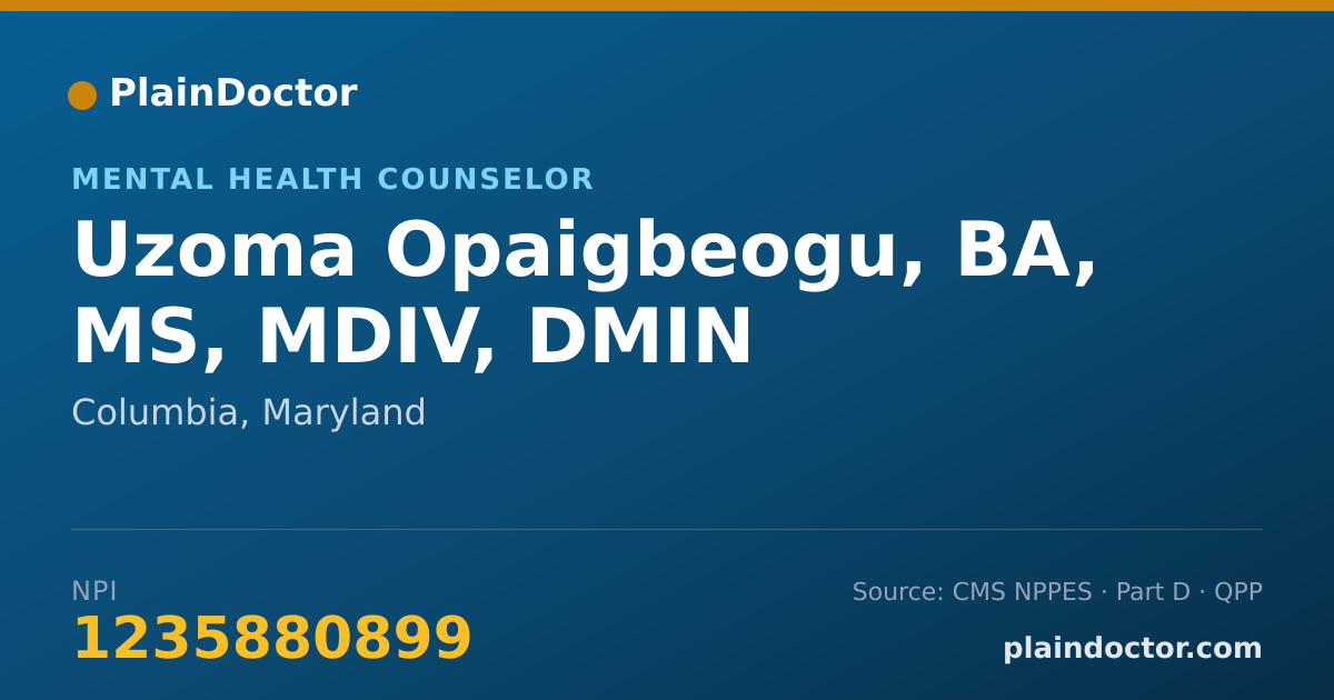 Shareable card for Uzoma Opaigbeogu, BA, MS, MDIV, DMIN - Mental Health Counselor, Columbia, MD
