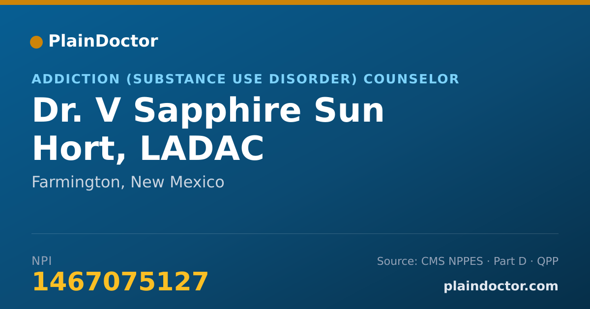 Shareable card for V Sapphire Sun Hort, LADAC - Addiction (Substance Use Disorder) Counselor, Farmington, NM