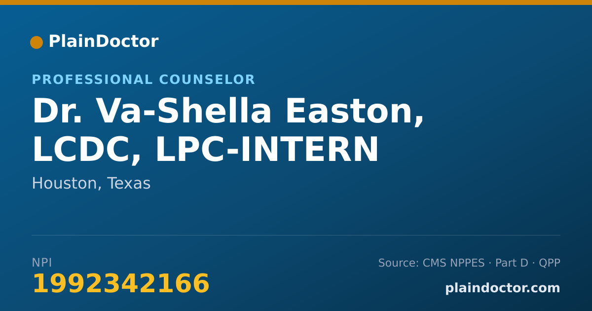 Shareable card for Va-Shella Easton, LCDC, LPC-INTERN - Professional Counselor, Houston, TX