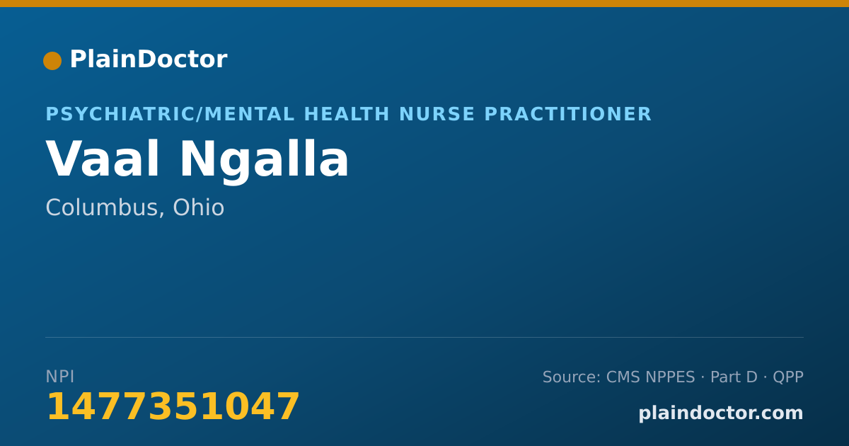 Shareable card for Vaal Ngalla - Psychiatric/Mental Health Nurse Practitioner, Columbus, OH