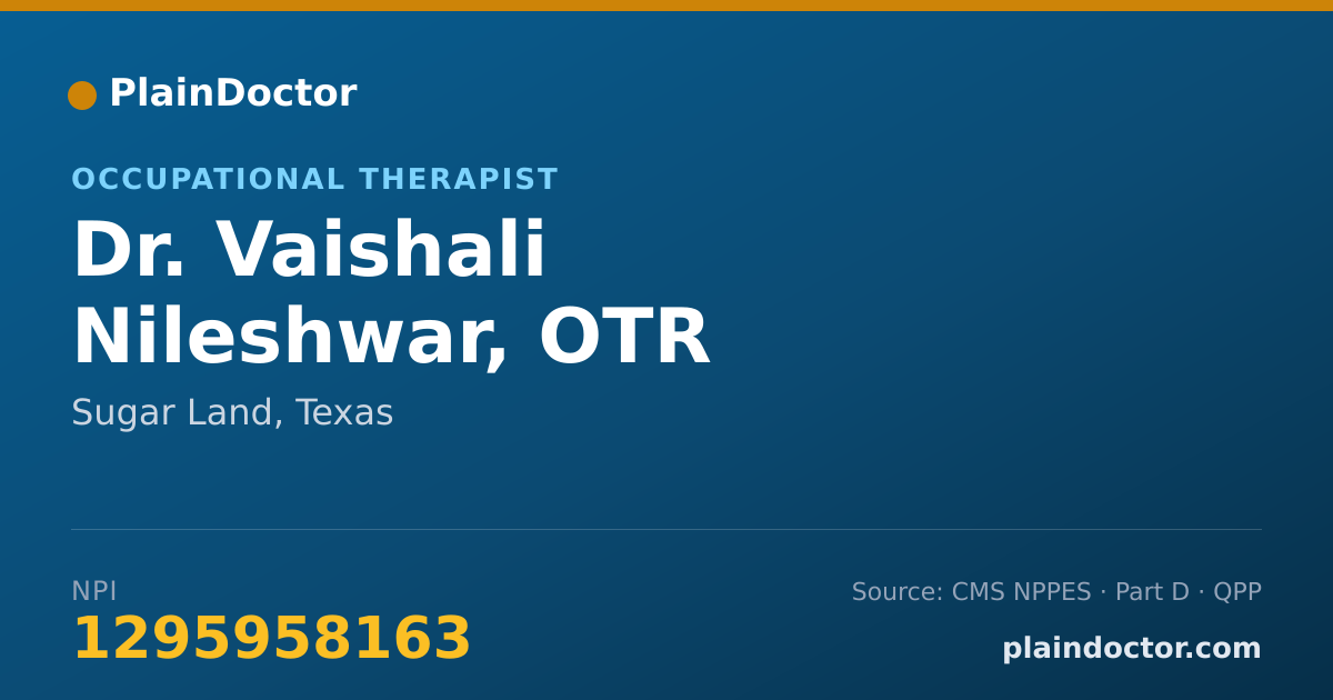 Shareable card for Vaishali Nileshwar, OTR - Occupational Therapist, Sugar Land, TX