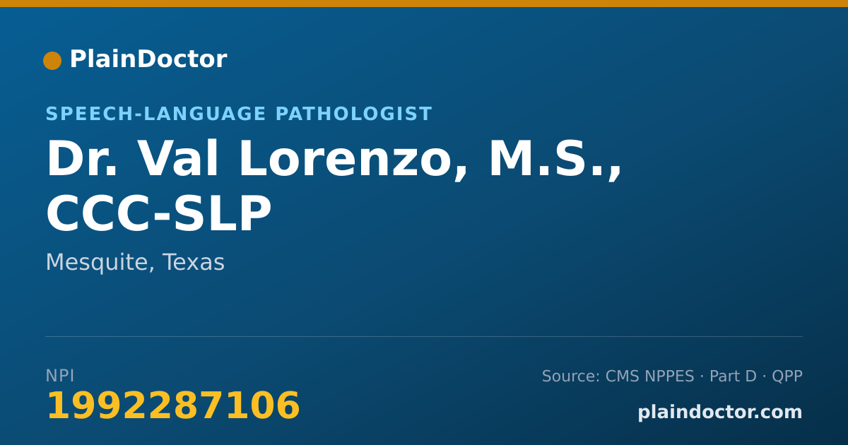 Shareable card for Val Lorenzo, M.S., CCC-SLP - Speech-Language Pathologist, Mesquite, TX
