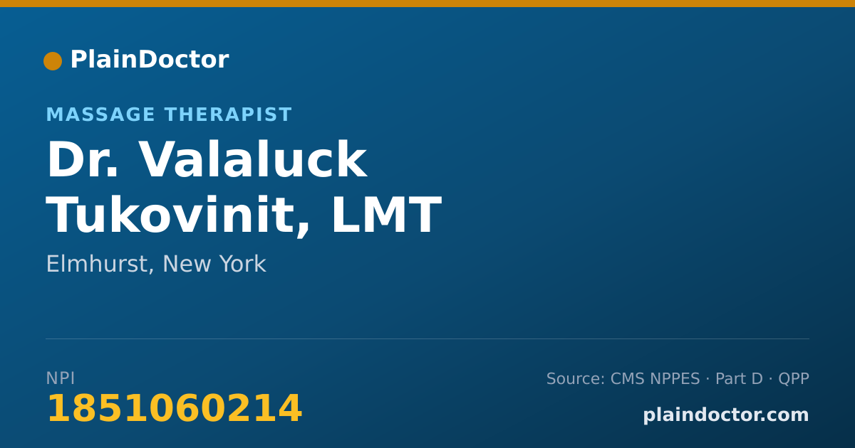 Shareable card for Valaluck Tukovinit, LMT - Massage Therapist, Elmhurst, NY