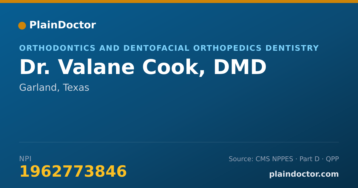 Shareable card for Valane Cook, DMD - Orthodontics and Dentofacial Orthopedics Dentistry, Garland, TX