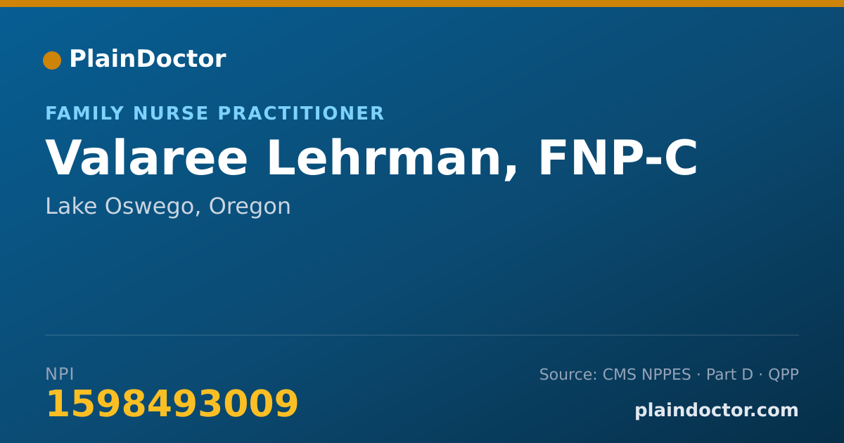Shareable card for Valaree Lehrman, FNP-C - Family Nurse Practitioner, Lake Oswego, OR