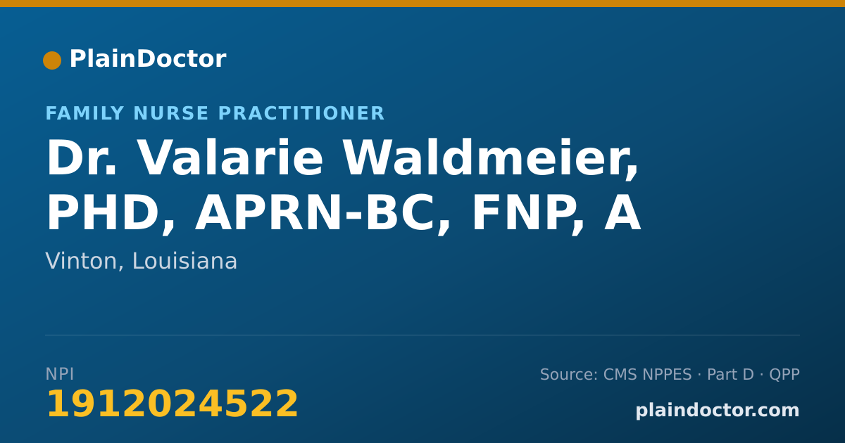 Shareable card for Valarie Waldmeier, PHD, APRN-BC, FNP, A - Family Nurse Practitioner, Vinton, LA