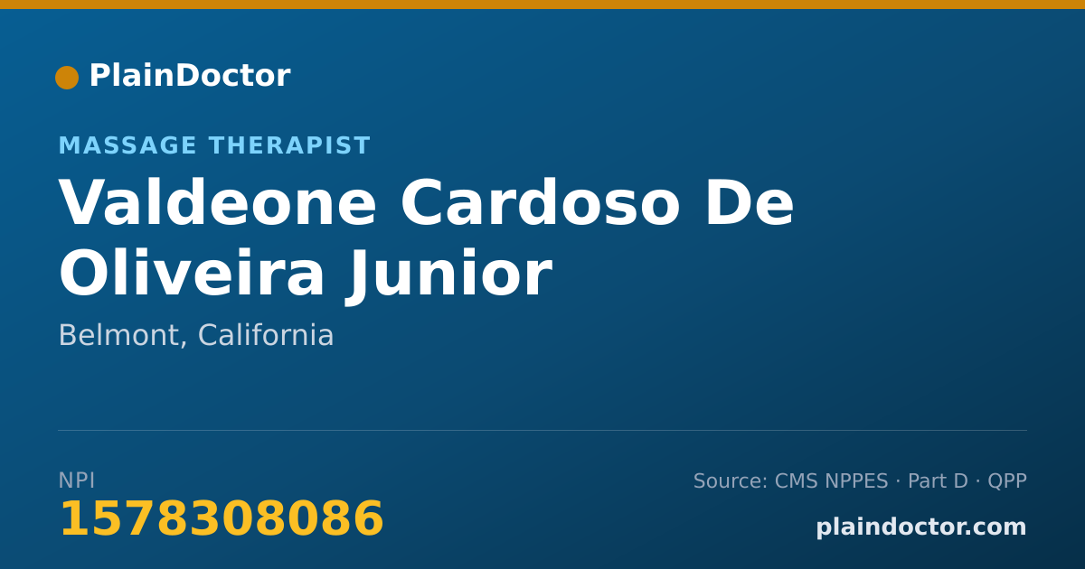 Shareable card for Valdeone Cardoso De Oliveira Junior - Massage Therapist, Belmont, CA