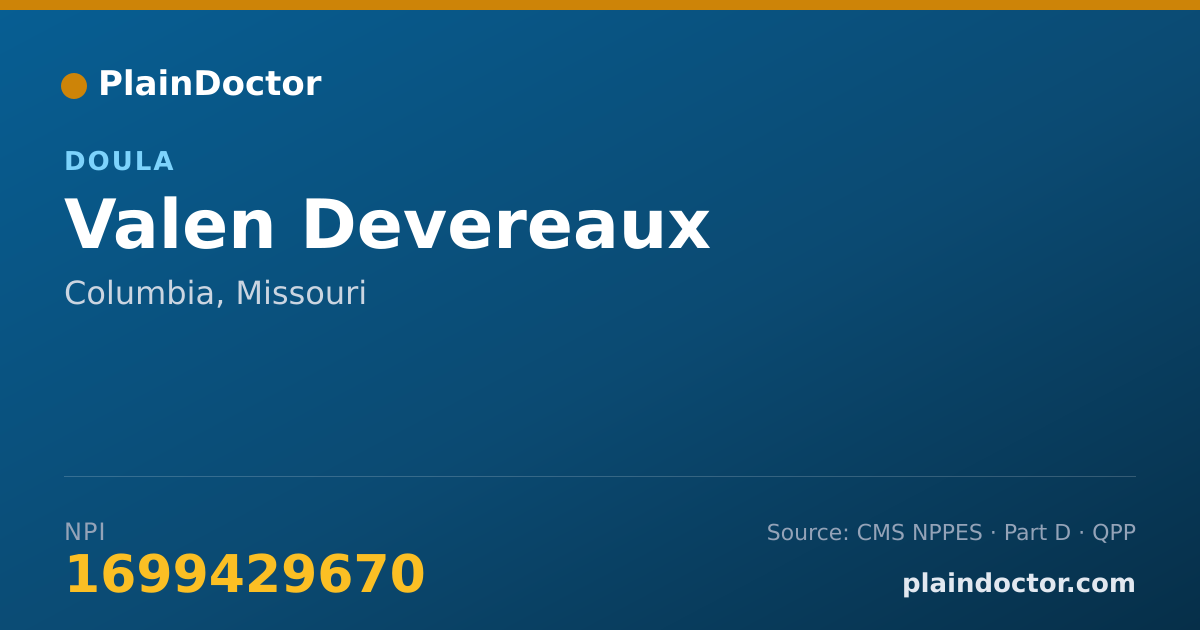 Shareable card for Valen Devereaux - Doula, Columbia, MO