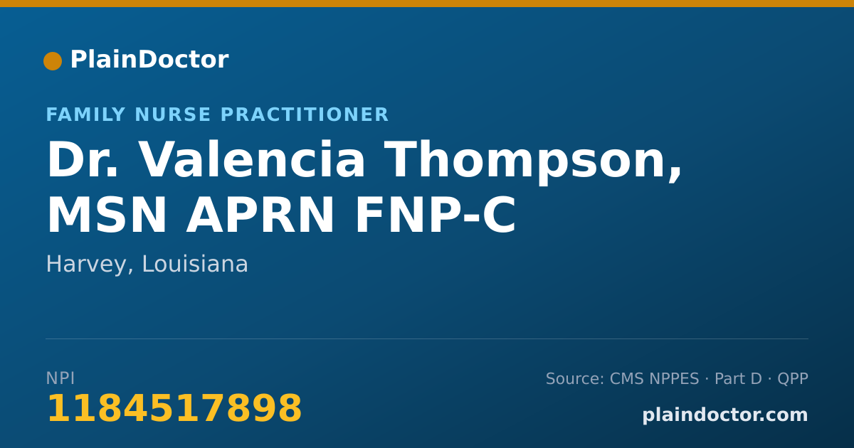 Shareable card for Valencia Thompson, MSN APRN FNP-C - Family Nurse Practitioner, Harvey, LA
