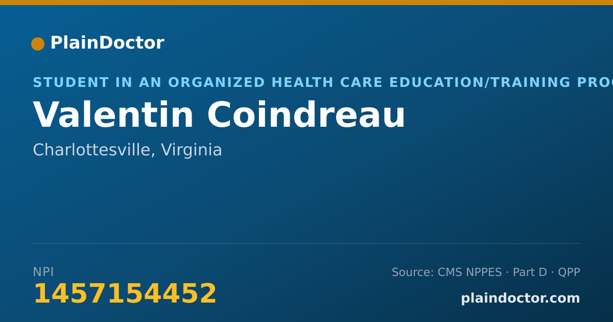 Shareable card for Valentin Coindreau - Student in an Organized Health Care Education/Training Program, Charlottesville, VA