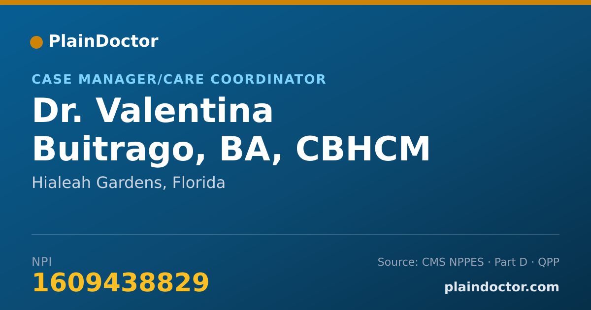 Shareable card for Valentina Buitrago, BA, CBHCM - Case Manager/Care Coordinator, Hialeah Gardens, FL