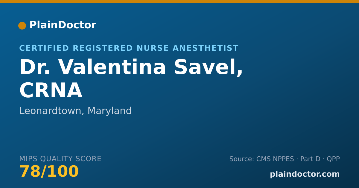 Shareable card for Valentina Savel, CRNA - Certified Registered Nurse Anesthetist, Leonardtown, MD