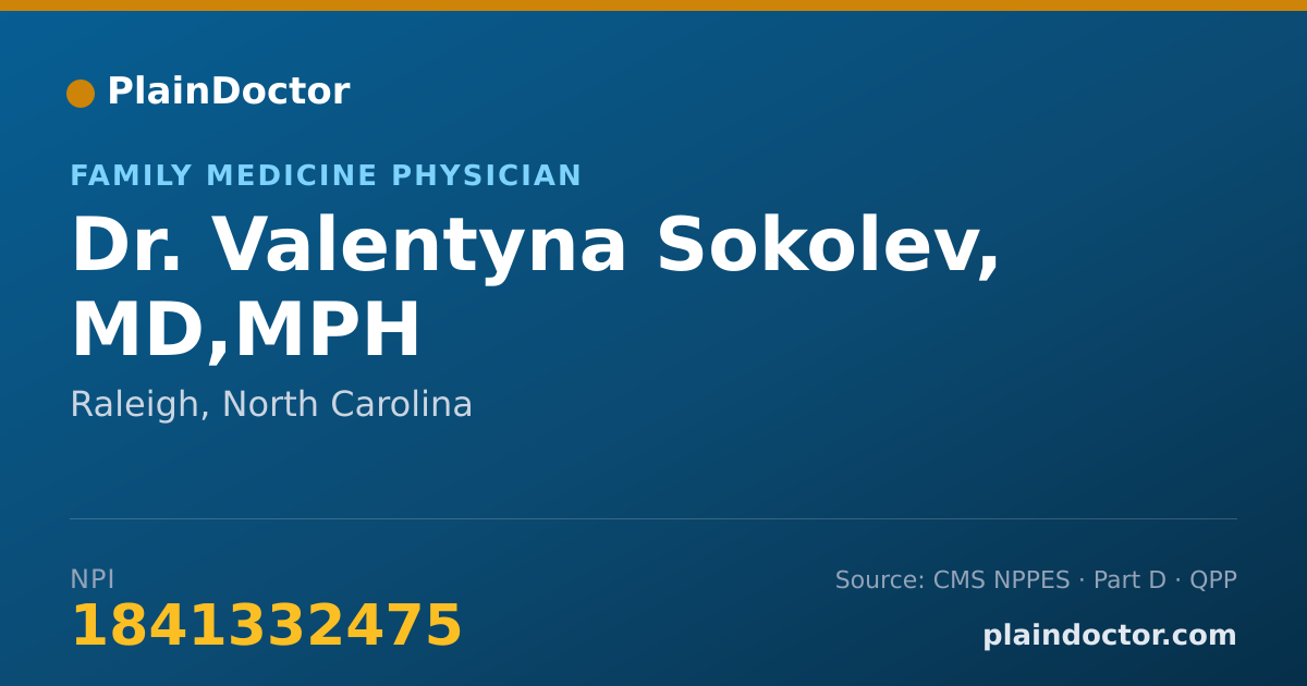 Shareable card for Valentyna Sokolev, MD,MPH - Family Medicine Physician, Raleigh, NC