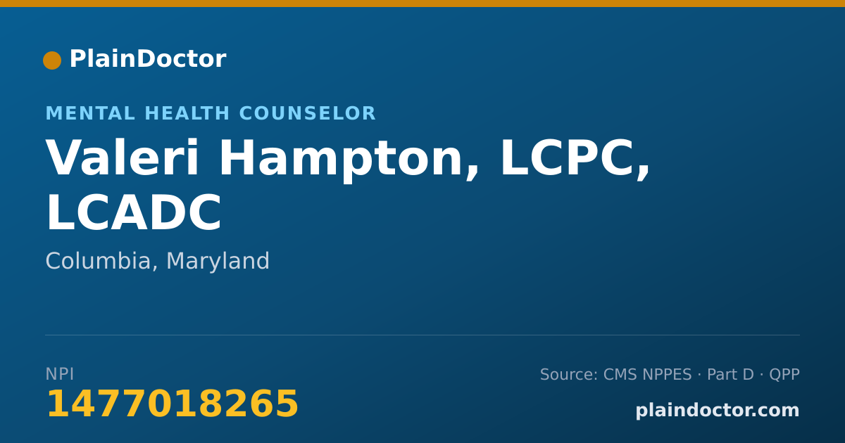 Shareable card for Valeri Hampton, LCPC, LCADC - Mental Health Counselor, Columbia, MD