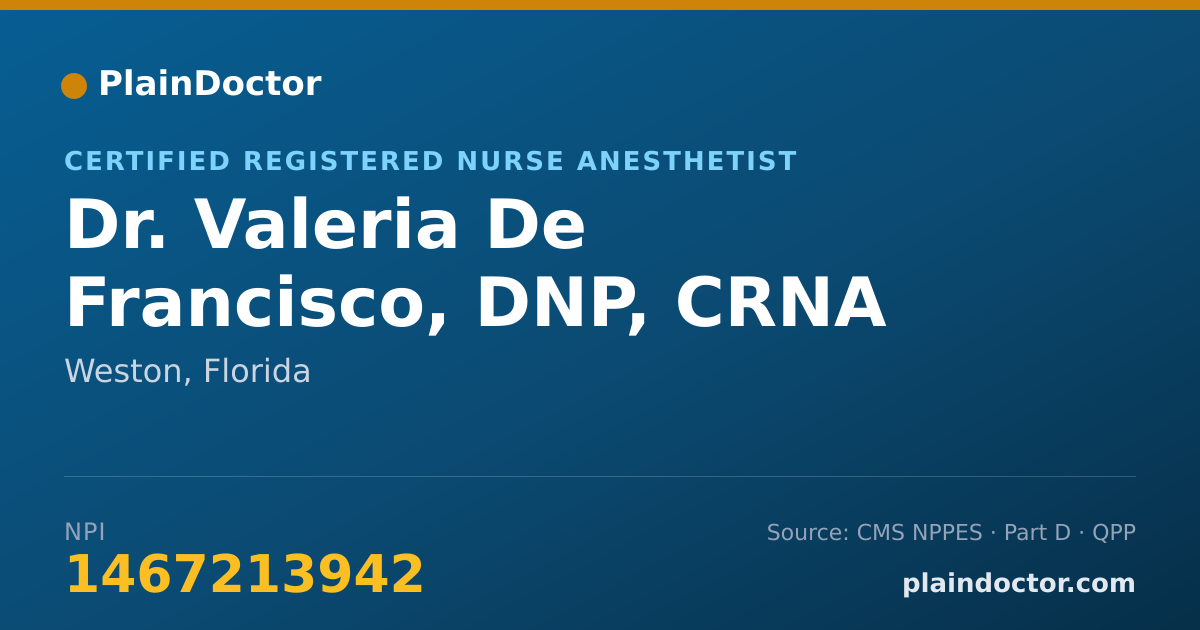 Shareable card for Valeria De Francisco, DNP, CRNA - Certified Registered Nurse Anesthetist, Weston, FL