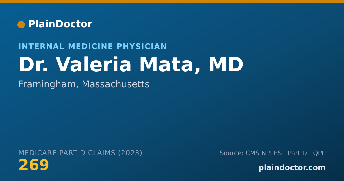 Shareable card for Valeria Mata, MD - Internal Medicine Physician, Framingham, MA