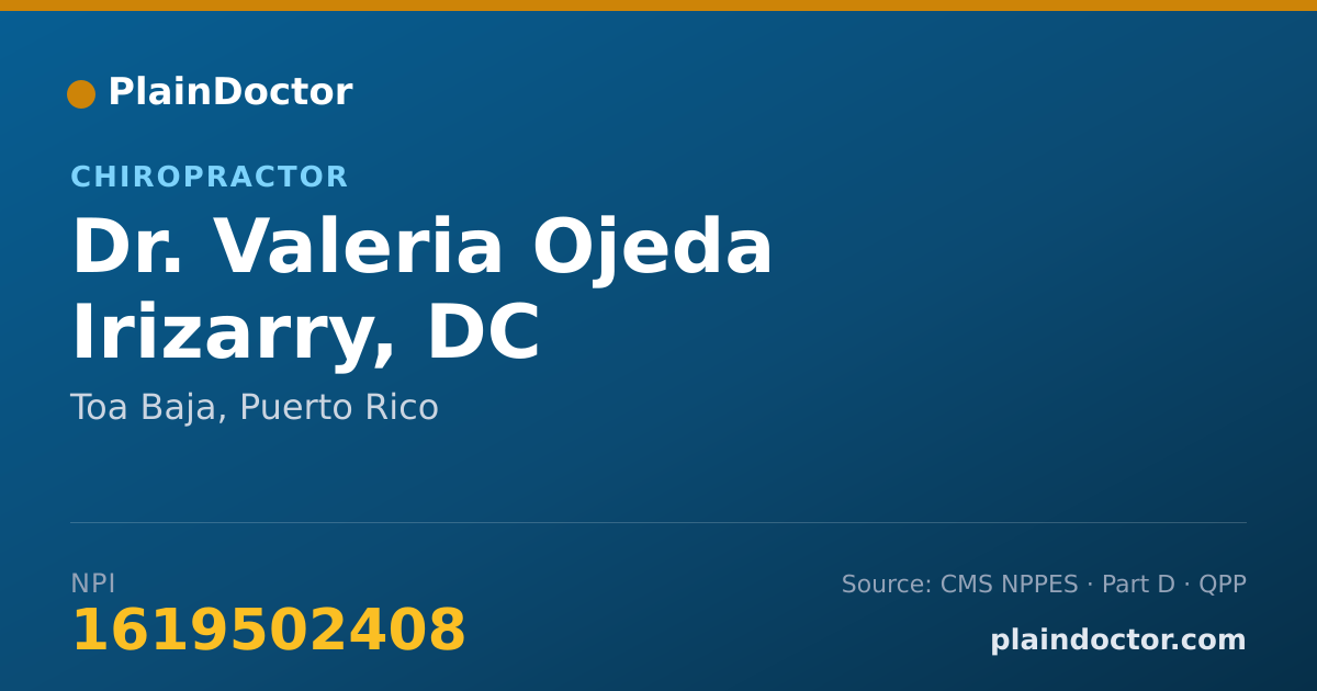 Shareable card for Valeria Ojeda Irizarry, DC - Chiropractor, Toa Baja, PR