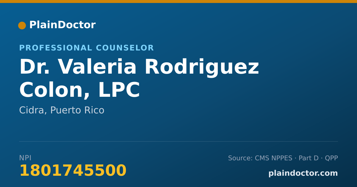 Shareable card for Valeria Rodriguez Colon, LPC - Professional Counselor, Cidra, PR