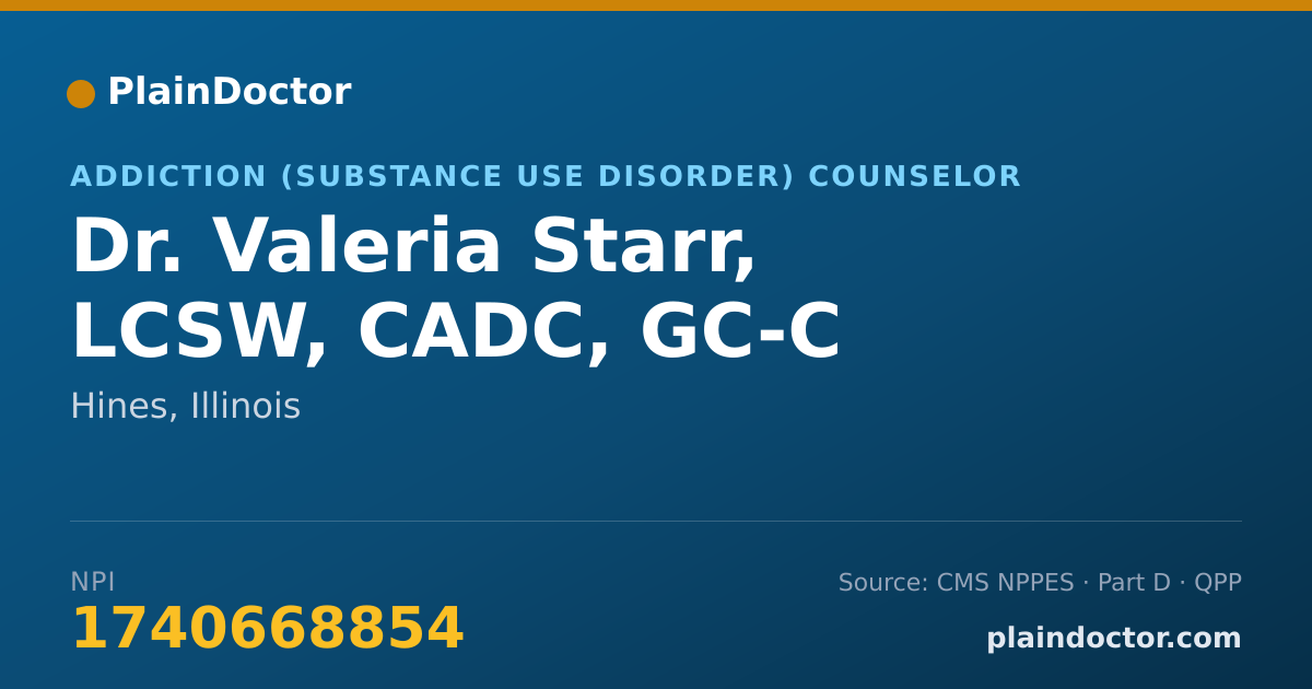 Shareable card for Valeria Starr, LCSW, CADC, GC-C - Addiction (Substance Use Disorder) Counselor, Hines, IL