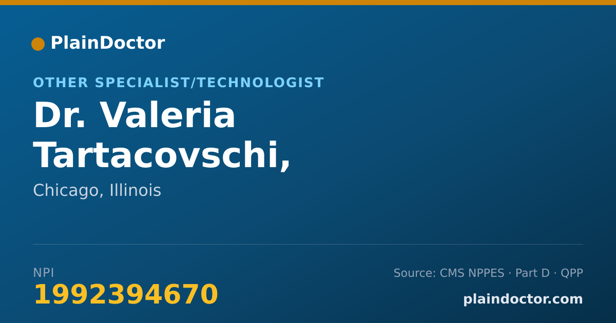 Shareable card for Valeria Tartacovschi, ELECTROLOGIST - Other Specialist/Technologist, Chicago, IL