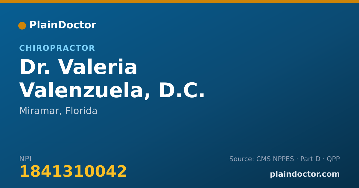 Shareable card for Valeria Valenzuela, D.C. - Chiropractor, Miramar, FL