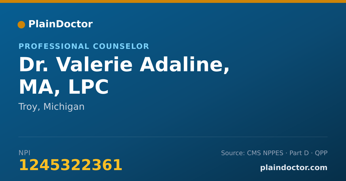Shareable card for Valerie Adaline, MA, LPC - Professional Counselor, Troy, MI