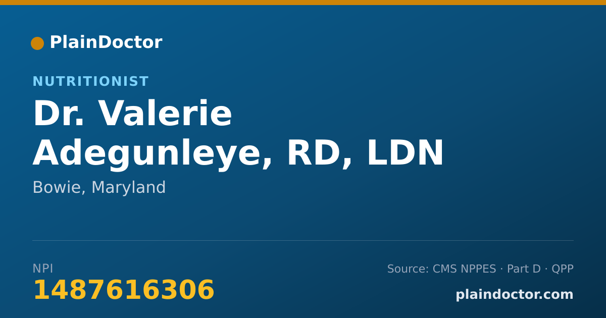 Shareable card for Valerie Adegunleye, RD, LDN - Nutritionist, Bowie, MD