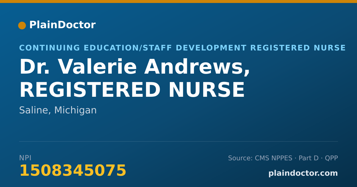 Shareable card for Valerie Andrews, REGISTERED NURSE - Continuing Education/Staff Development Registered Nurse, Saline, MI