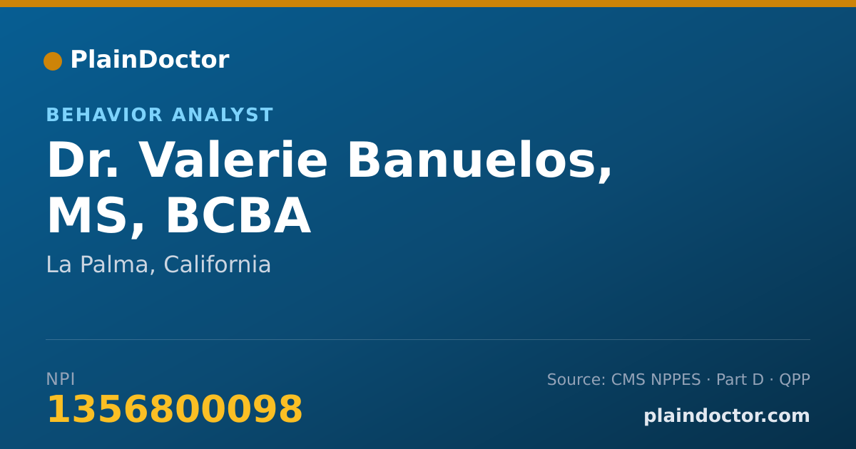 Shareable card for Valerie Banuelos, MS, BCBA - Behavior Analyst, La Palma, CA