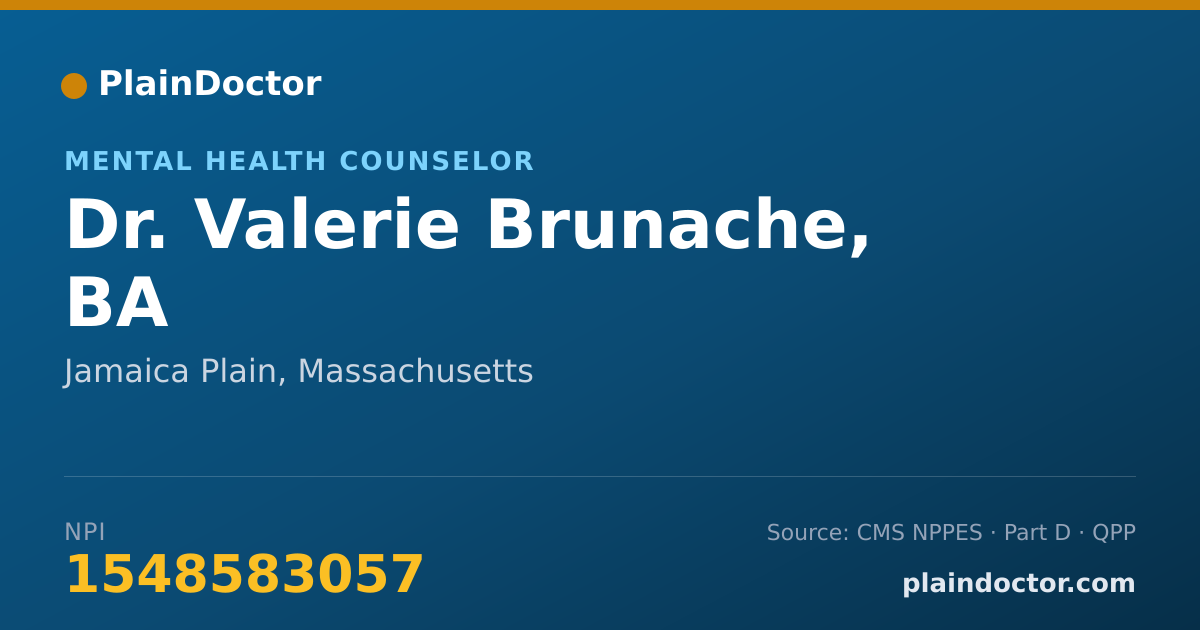 Shareable card for Valerie Brunache, BA - Mental Health Counselor, Jamaica Plain, MA