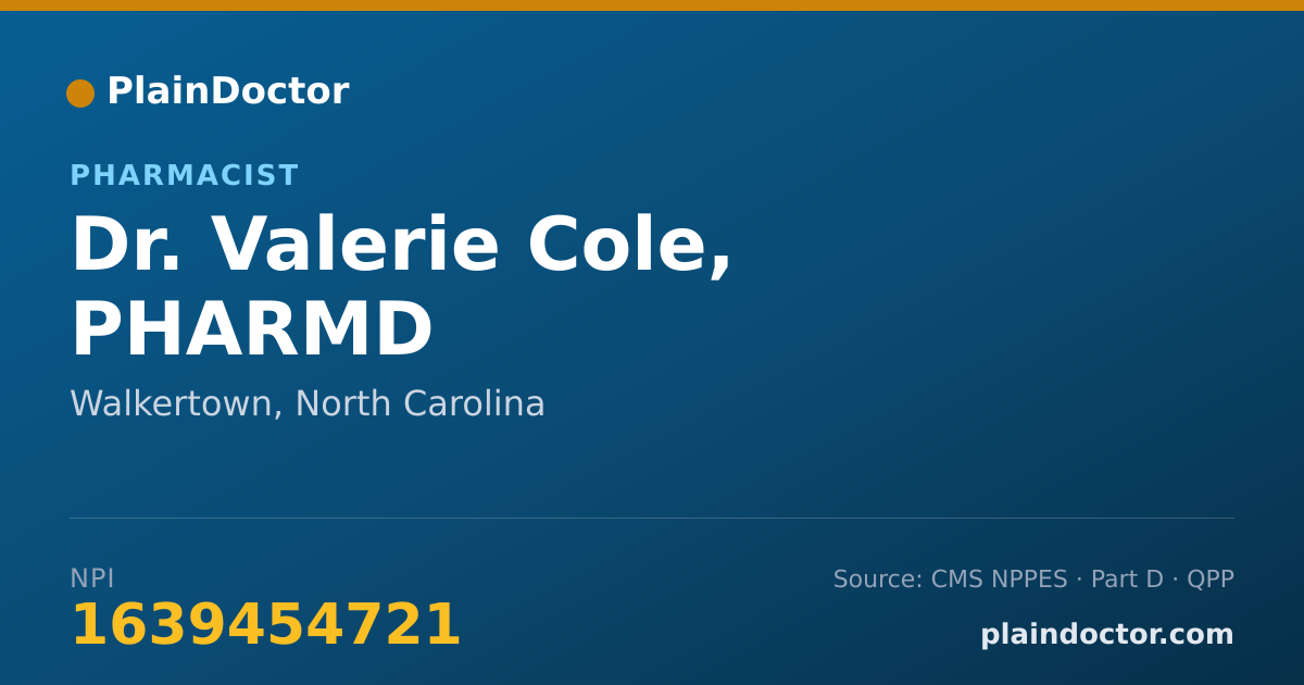 Shareable card for Valerie Cole, PHARMD - Pharmacist, Walkertown, NC