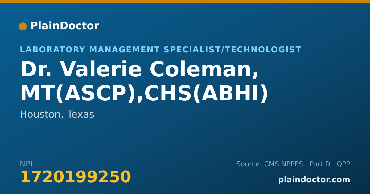 Shareable card for Valerie Coleman, MT(ASCP),CHS(ABHI) - Laboratory Management Specialist/Technologist, Houston, TX