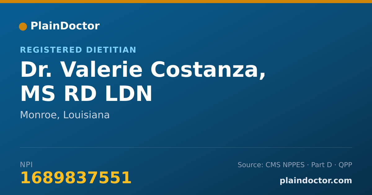 Shareable card for Valerie Costanza, MS RD LDN - Registered Dietitian, Monroe, LA