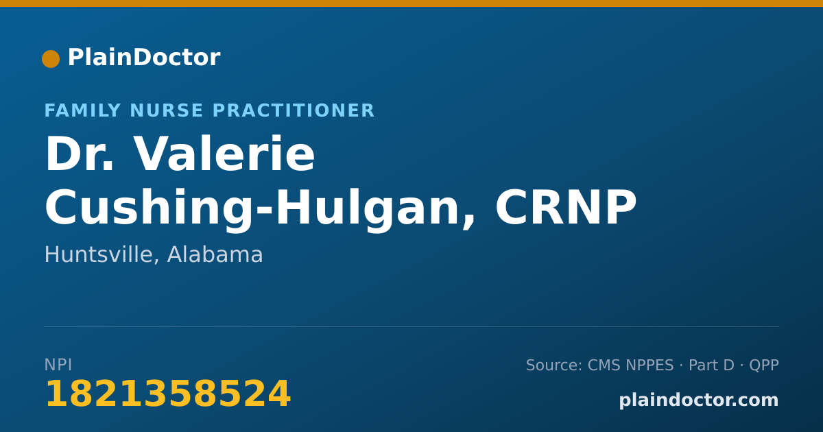 Shareable card for Valerie Cushing-Hulgan, CRNP - Family Nurse Practitioner, Huntsville, AL