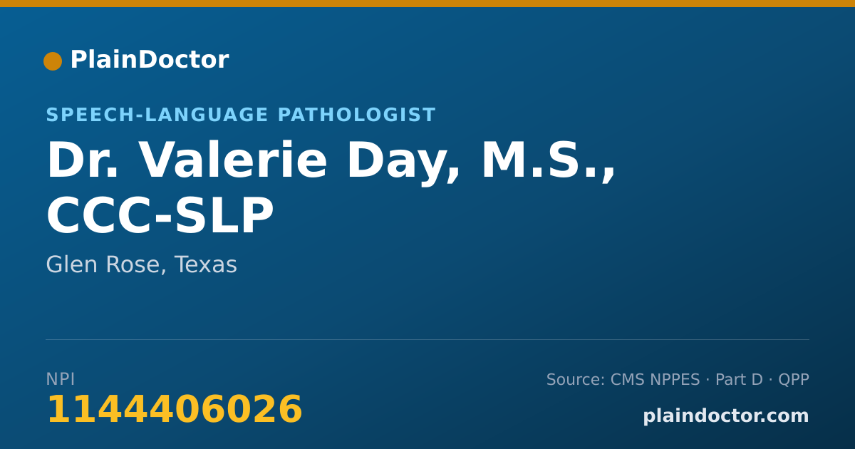 Shareable card for Valerie Day, M.S., CCC-SLP - Speech-Language Pathologist, Glen Rose, TX