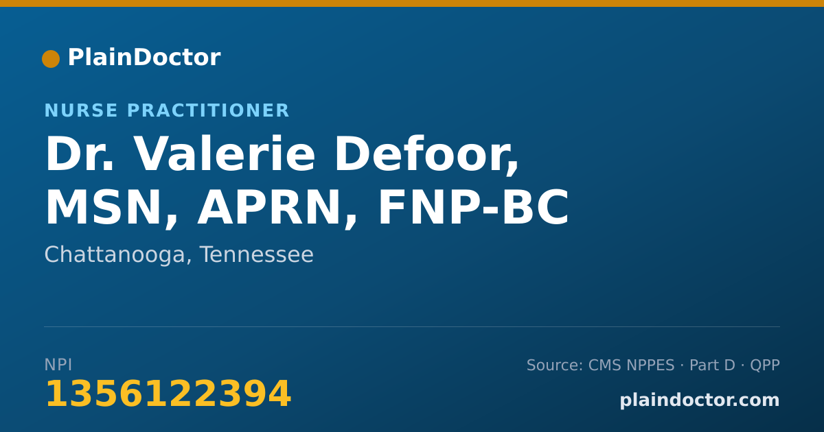 Shareable card for Valerie Defoor, MSN, APRN, FNP-BC - Nurse Practitioner, Chattanooga, TN