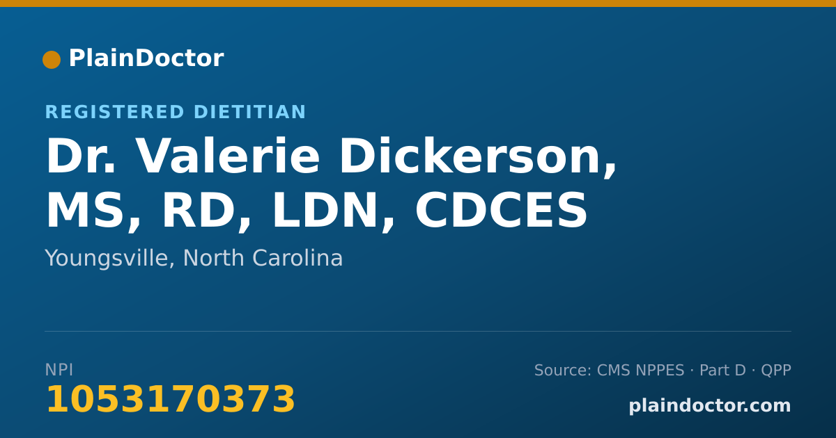 Shareable card for Valerie Dickerson, MS, RD, LDN, CDCES - Registered Dietitian, Youngsville, NC
