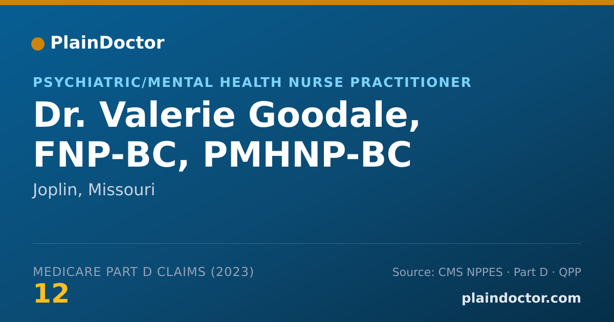 Shareable card for Valerie Goodale, FNP-BC, PMHNP-BC - Psychiatric/Mental Health Nurse Practitioner, Joplin, MO
