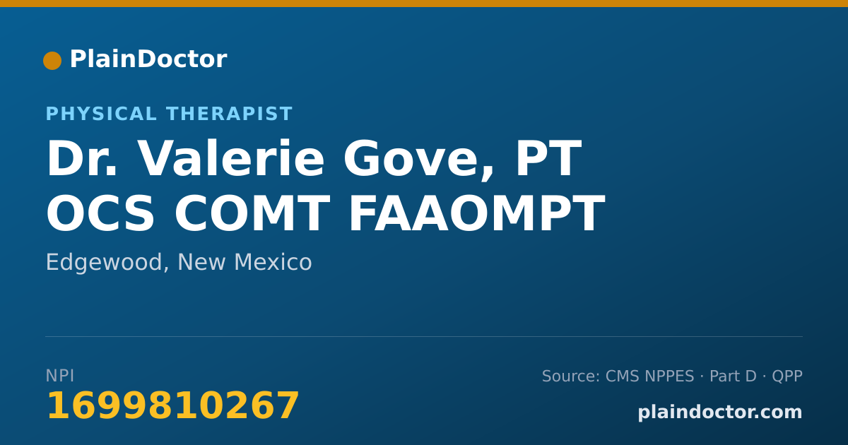 Shareable card for Valerie Gove, PT OCS COMT FAAOMPT - Physical Therapist, Edgewood, NM
