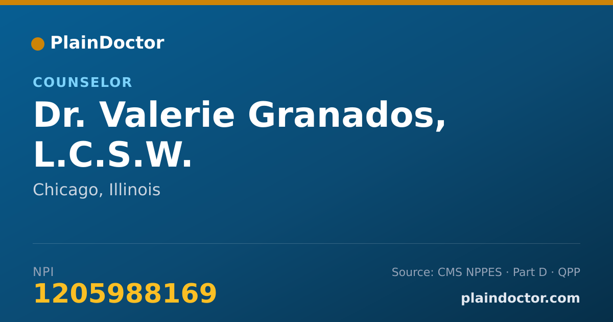 Shareable card for Valerie Granados, L.C.S.W. - Counselor, Chicago, IL