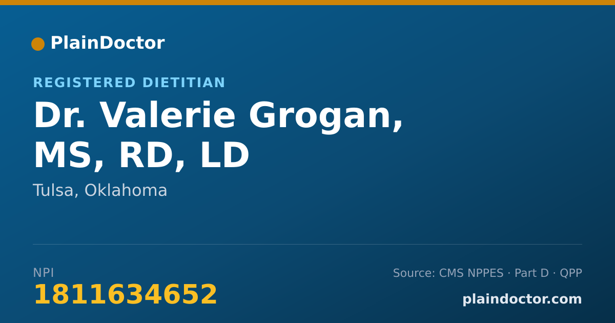 Shareable card for Valerie Grogan, MS, RD, LD - Registered Dietitian, Tulsa, OK