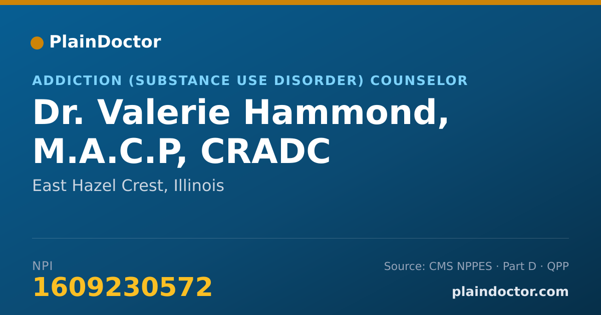 Shareable card for Valerie Hammond, M.A.C.P, CRADC - Addiction (Substance Use Disorder) Counselor, East Hazel Crest, IL