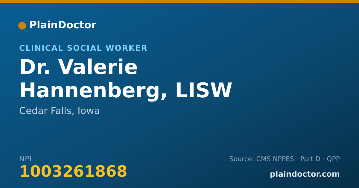 Shareable card for Valerie Hannenberg, LISW - Clinical Social Worker, Cedar Falls, IA